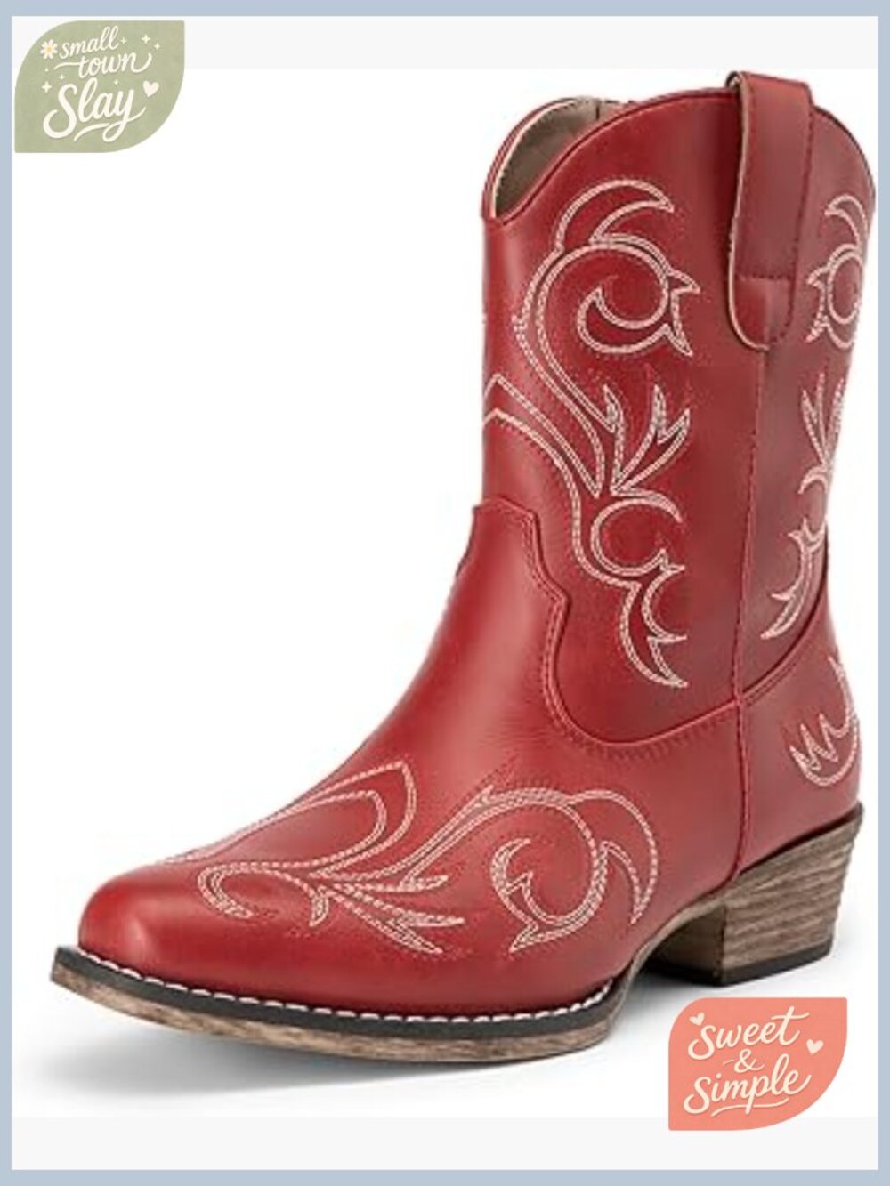 Cowboy Embroidered Ankle Booties Stitched Western Square Toe Chunky Heel Zip